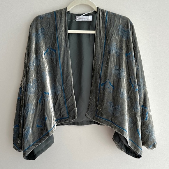 ZARA Collection Velvet Floral Cardigan, Green/Blue, Size Medium - Picture 1 of 16